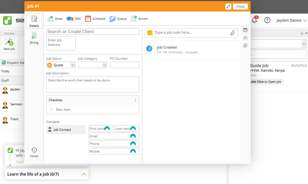 Screenshot showing ServiceM8’s job page