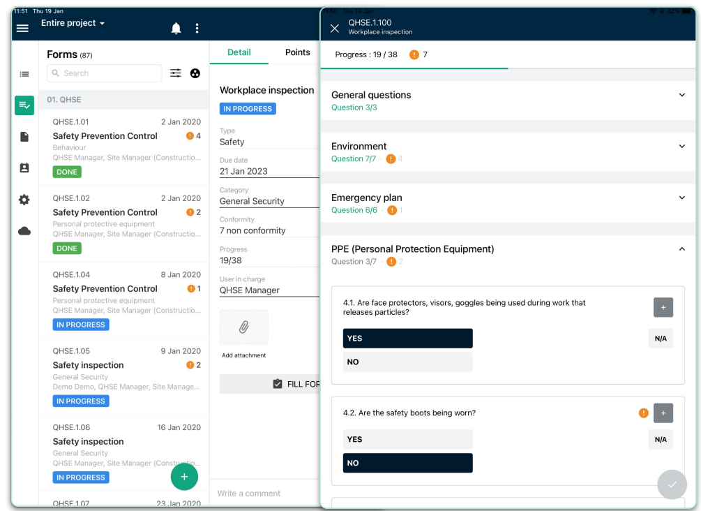 LetsBuild forms enable structured inspections with real-time progress tracking and compliance visibility.