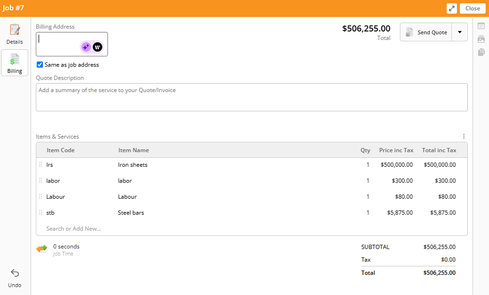 Screenshot showing ServiceM8 quotes page
