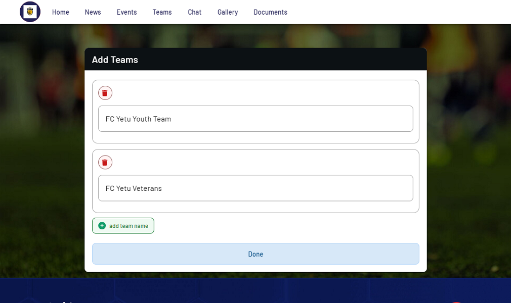 Screenshot showing team’s page