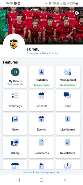 Screenshot showing team page