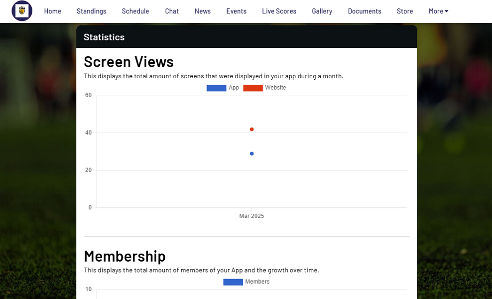 Screenshot showing team statistics page
