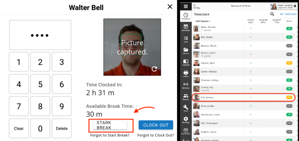 Jolt’s time clock includes facial recognition for clock-ins, break tracking, and real-time status updates.