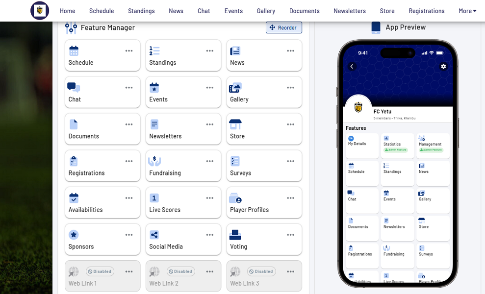 Screenshot showing feature manager