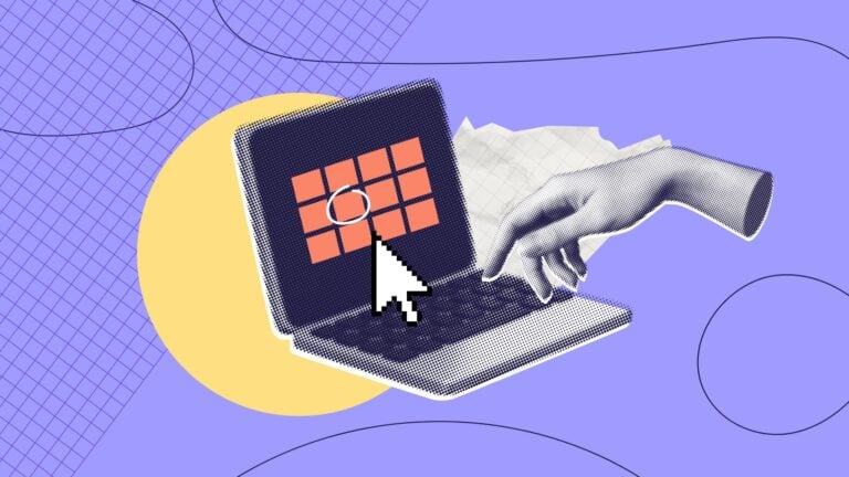 A collage showing a laptop with shift schedule software and a hand pointing at the keyboard