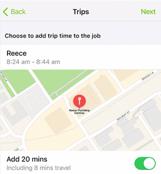 Screenshot showing segmented trip time