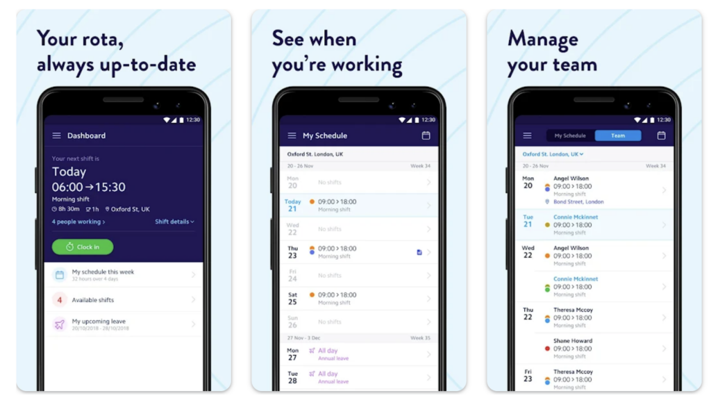 Rotageek's mobile app has a similar white and purple look and feel to the web portal. 