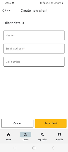 Screenshot showing lead capture page on mobile