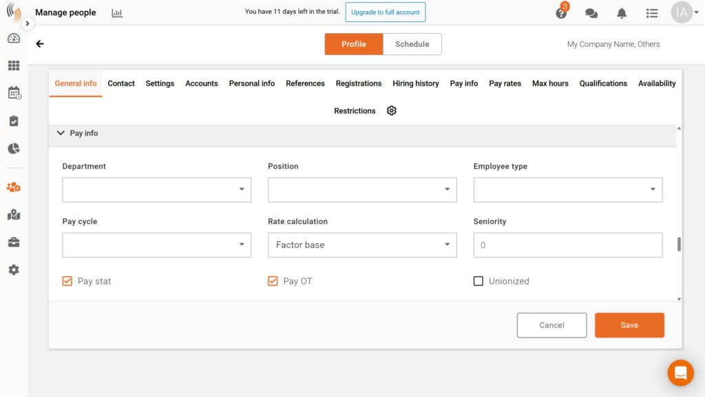 A Celayix screenshot with employee data fields including pay info.