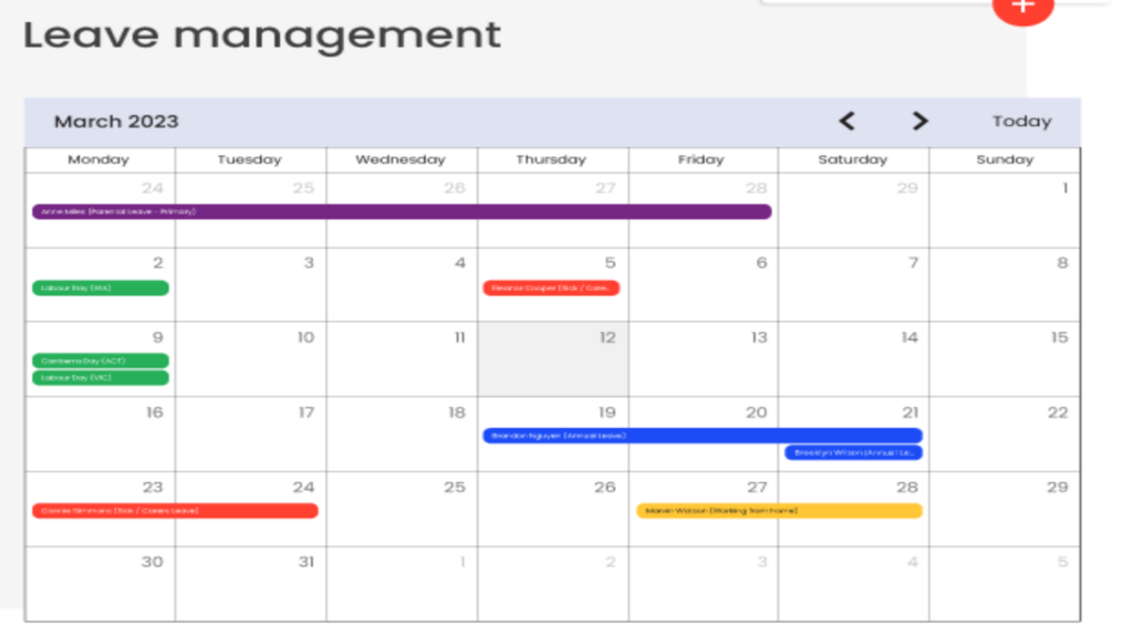 Graphic showing employee leave on a calendar.