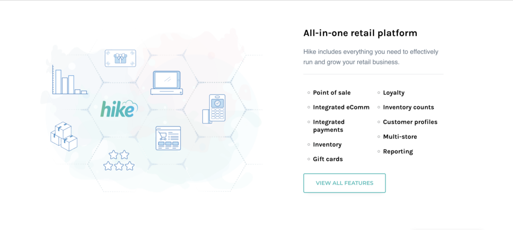 A screenshot from the Hike website showing its brand name and a list of its key features