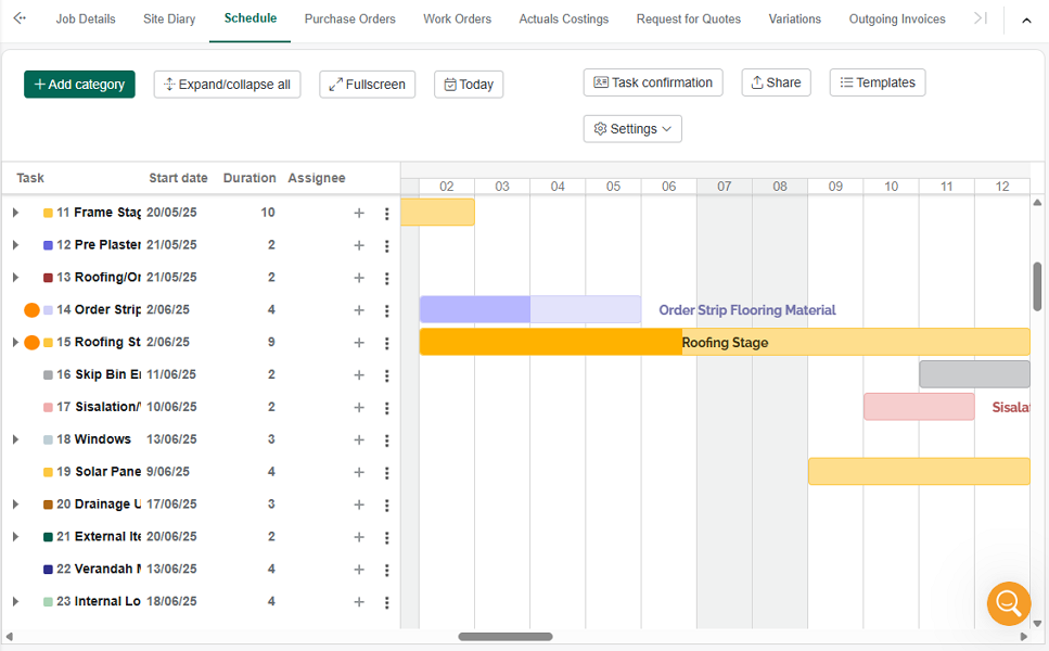 Screenshot showing job schedule