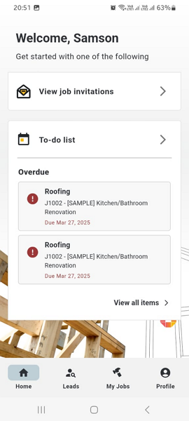 Screenshot showing Buildxact Onsite app