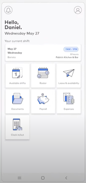 An image of the Roubler app open on the main dashboard.