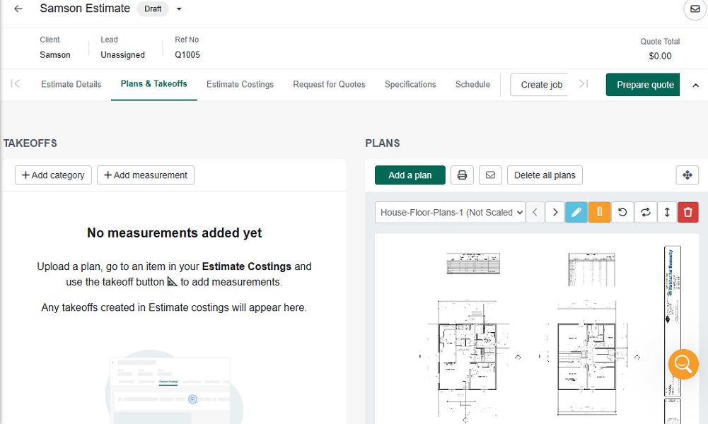 Screenshot showing Buildxact plan scaling tool