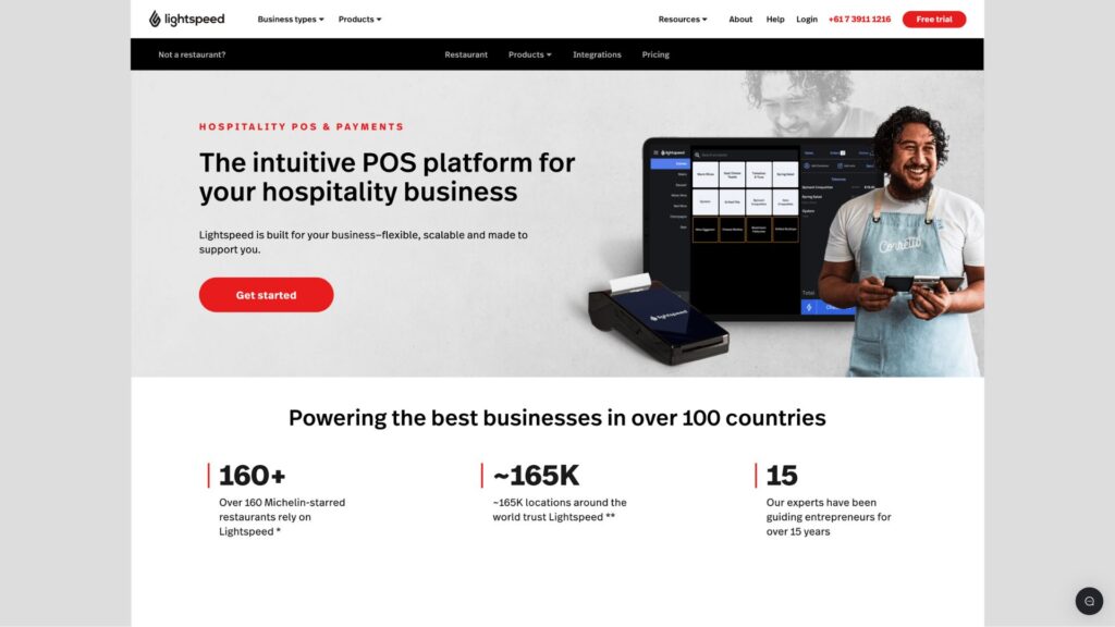 A screenshot of the Australian Lightspeed Restaurant page