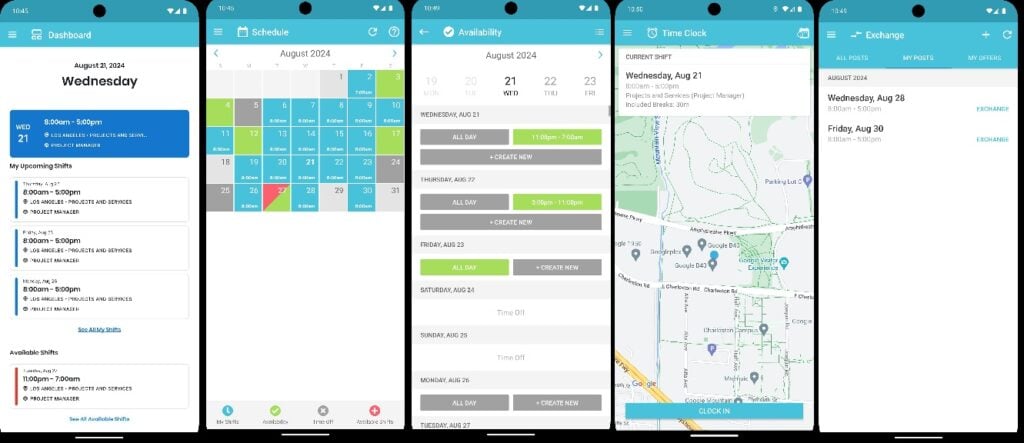 MakeShift’s mobile app gives employees access to shifts, availability, time clock, and exchange features from anywhere.