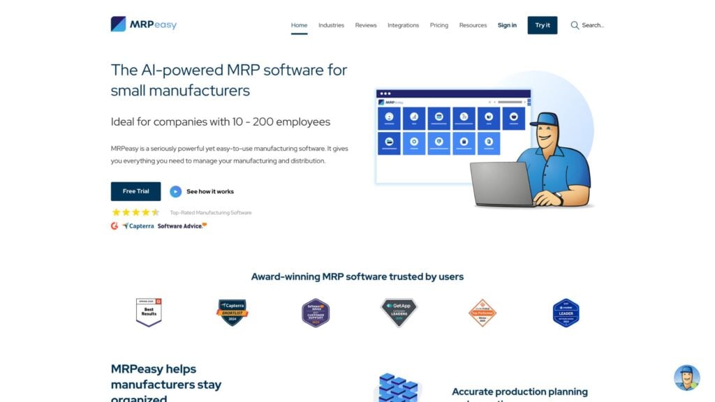 A screenshot of the MRPeasy website
