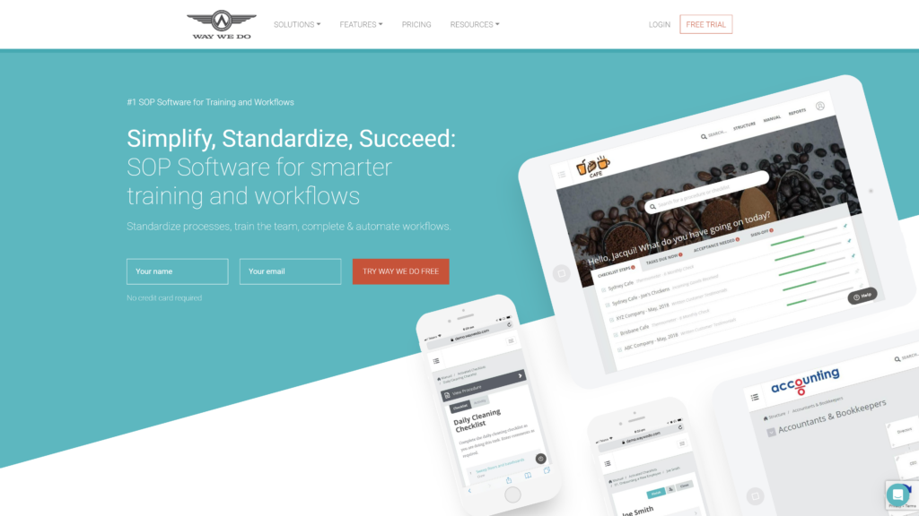 Way We Do SOP software homepage promoting smarter training and workflow automation