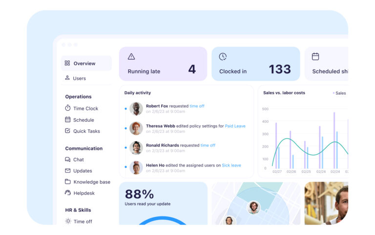 Illustration of Connecteam Platform, showing live updates