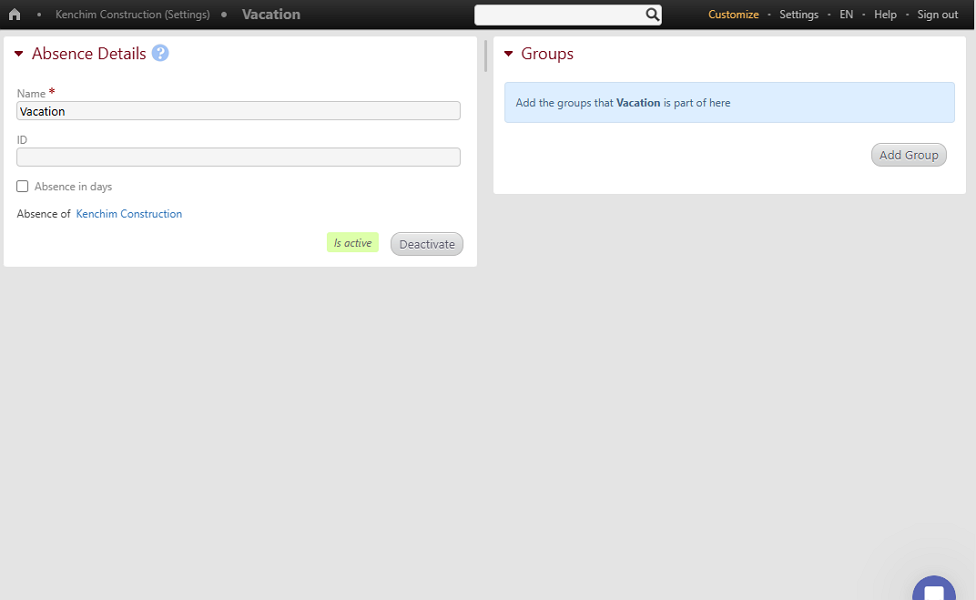 Screenshot showing the Beebole absence details page