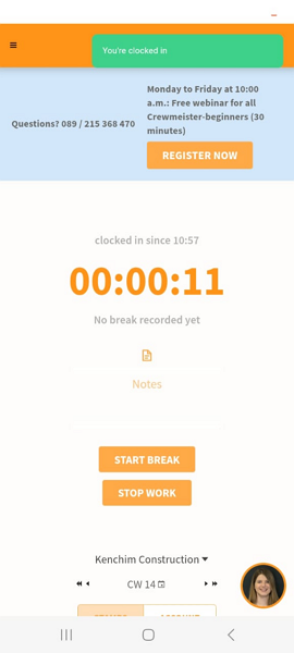 Screenshot showing Crewmeister Admin app UI
