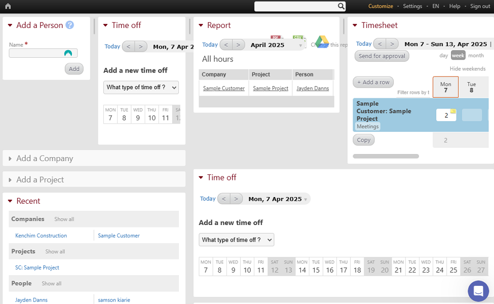 Screenshot showing Beebole’s home window