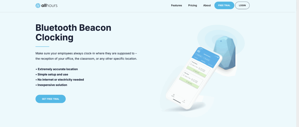 A screenshot of All Hours’ website showing how the Bluetooth Beacons feature works.