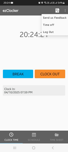 Screenshot showing the employee’s mobile app