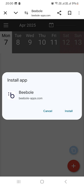 Screenshot showing the mobile app install pop-up