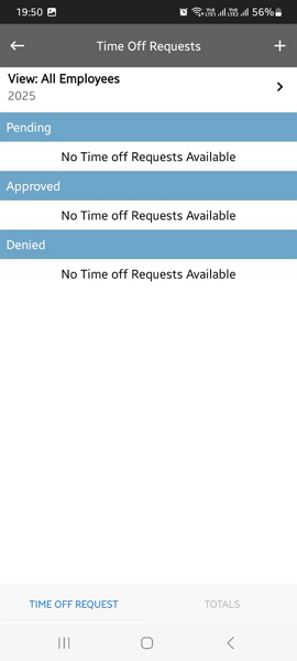 Screenshot showing time off page on mobile