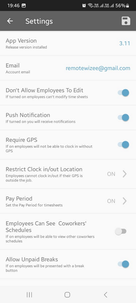 Screenshot showing EzClocker’s manager app