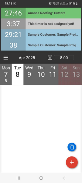Screenshot showing Beebole time tracker on mobile