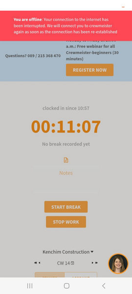 Screenshot showing admin app offline mode