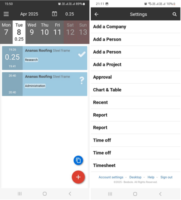 Screenshot showing the manager and employee versions