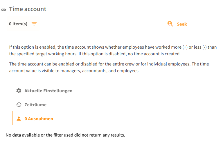 Screenshot showing the time account option.