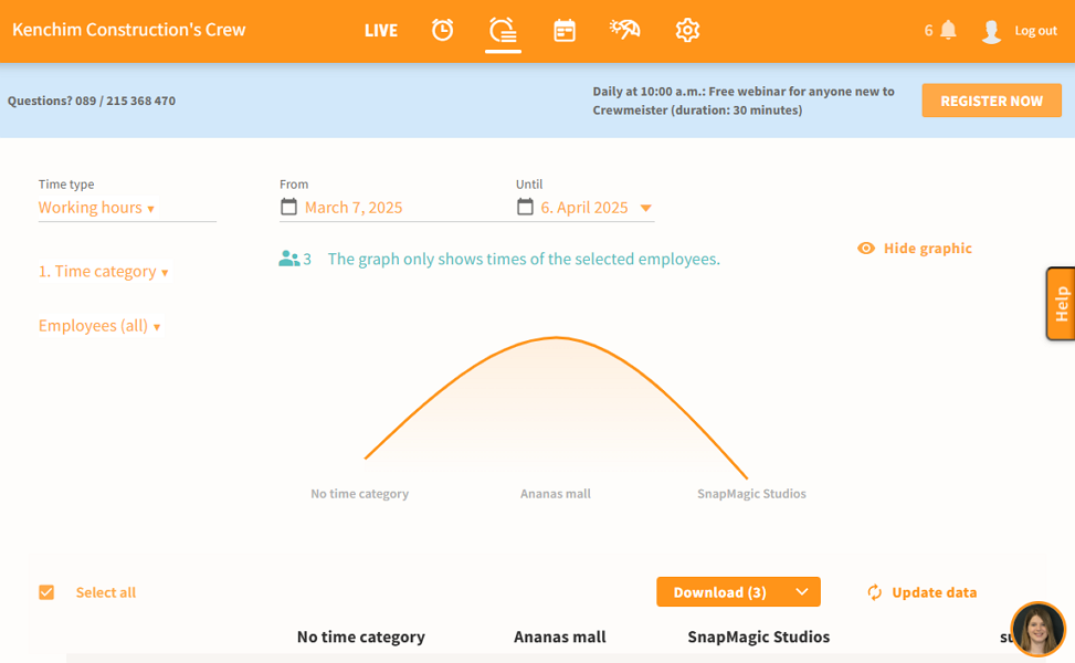 Screenshot showing the Crewmeister time category