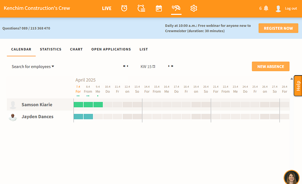 Screenshot showing the leaves management page