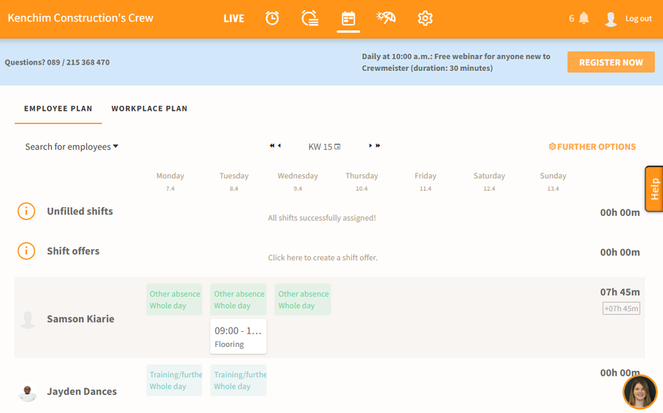 Screenshot showing the schedule grid views.
