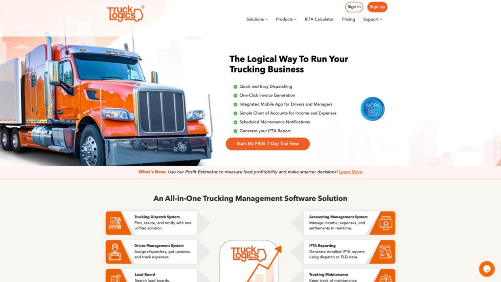 A screenshot of the TruckLogics site