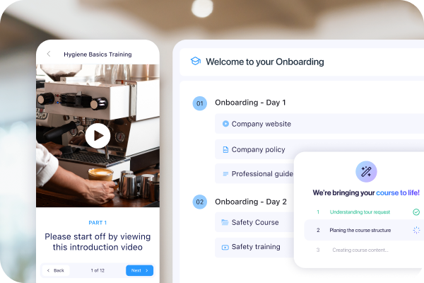Illustration of training and onboarding with Connecteam