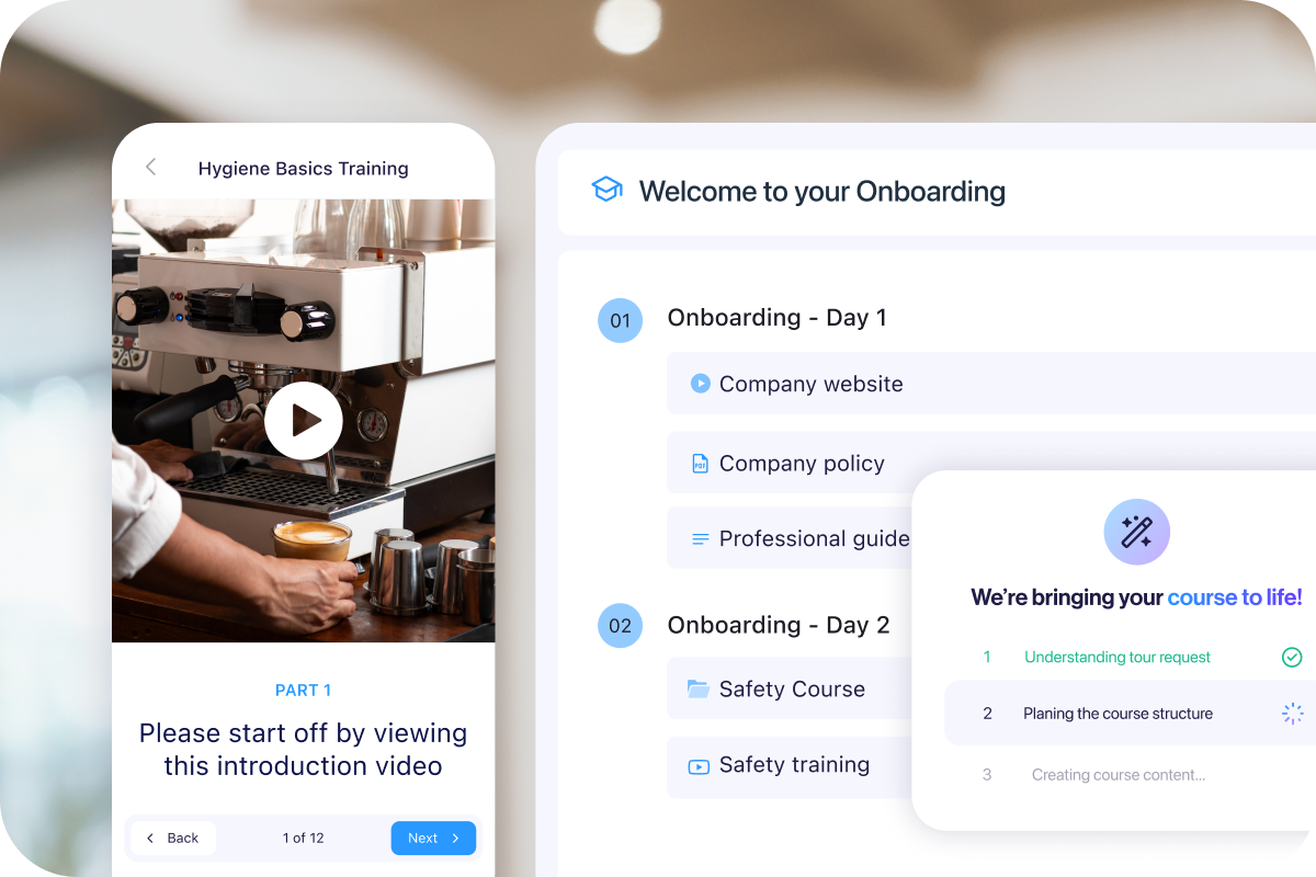 Illustration of training and onboarding with Connecteam