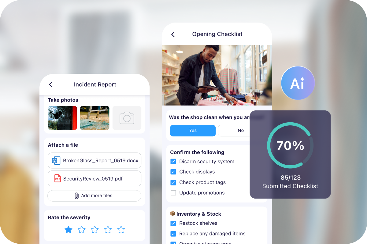 Illustration of form and checklist managing with Connecteam