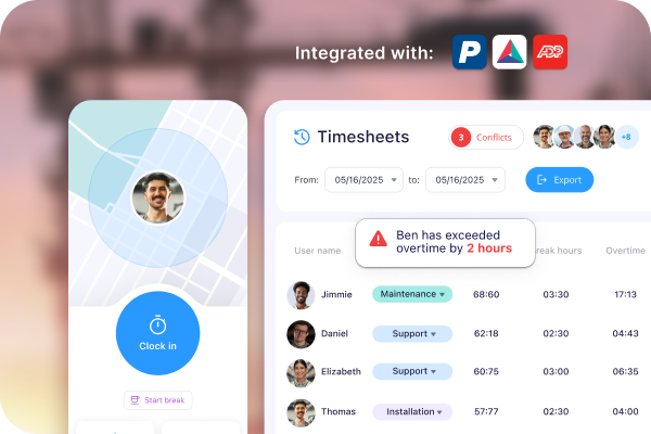 Illustration of time tracking with Connecteam