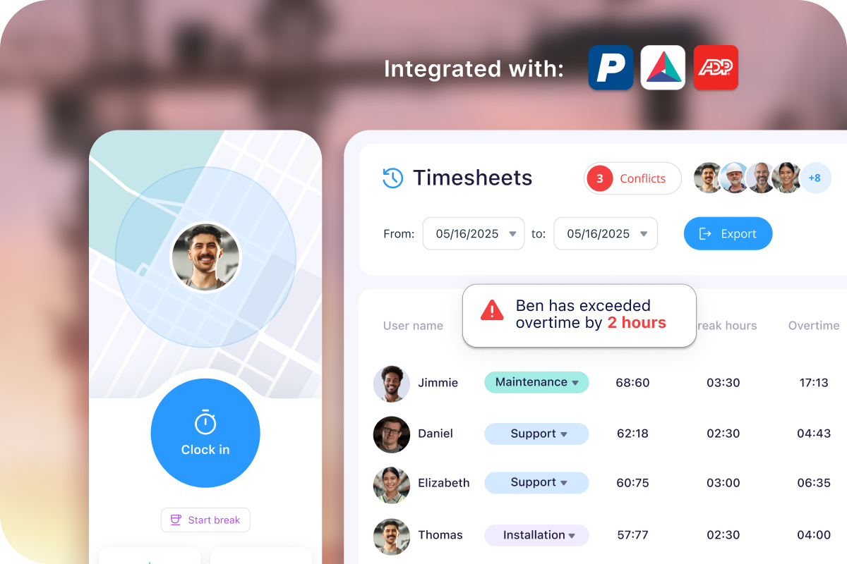 Illustration of time tracking with Connecteam