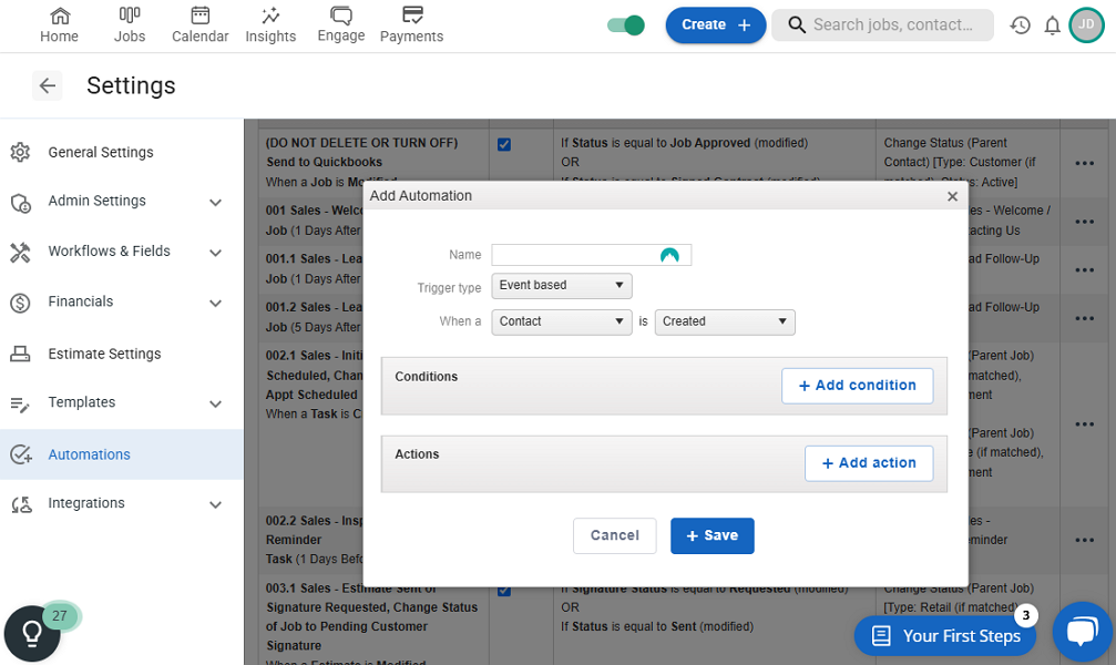 Screenshot showing automation creation page