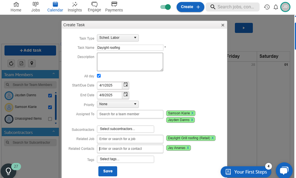Screenshot showing JobNimbus task page