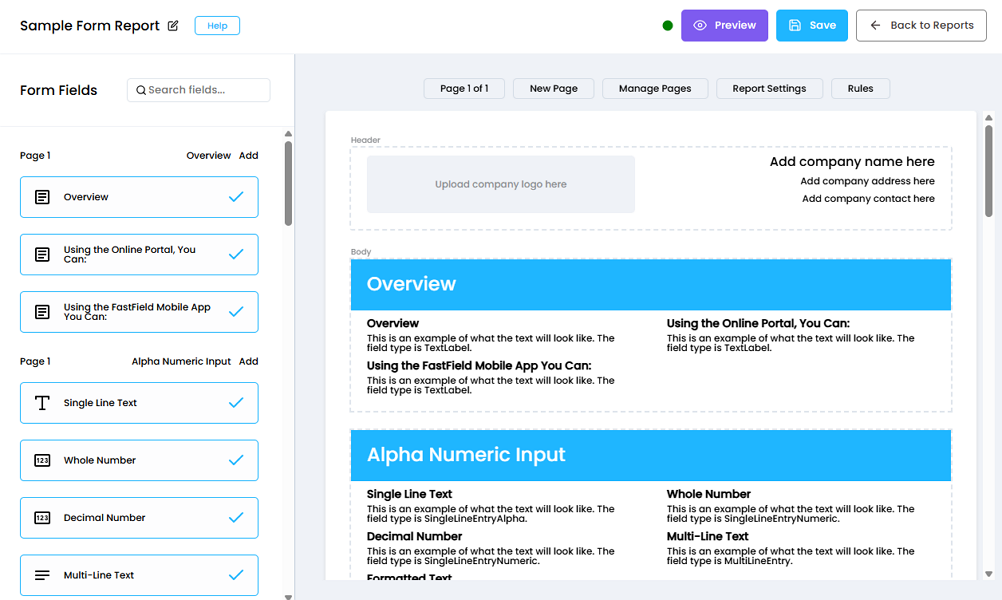 Screenshot showing FastField custom reports 
