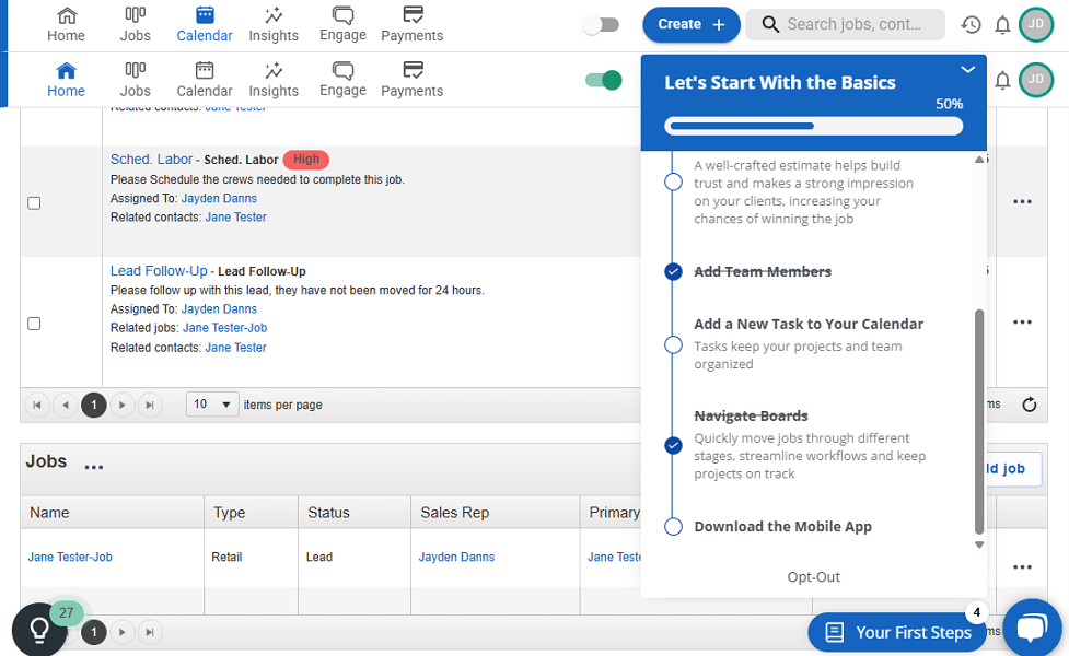 Screenshot showing JobNimbus guided setup