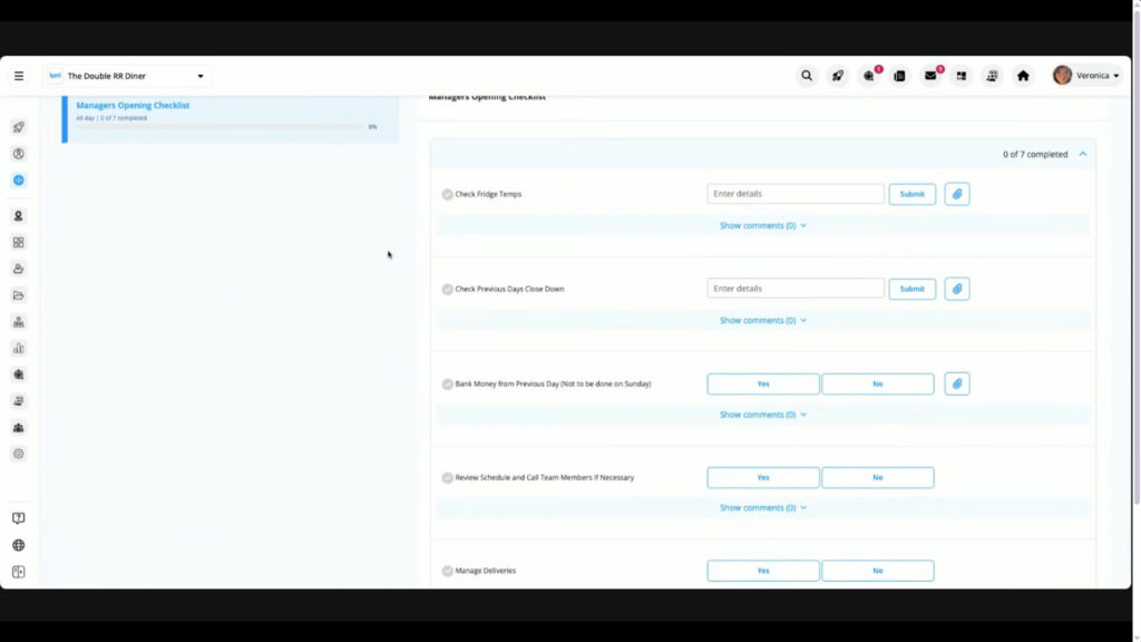 Screenshot of a Harri checklist example from my demo.